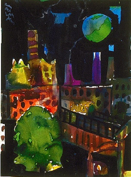 Romare Bearden, Green Moon
1982, Watercolor on Paper
