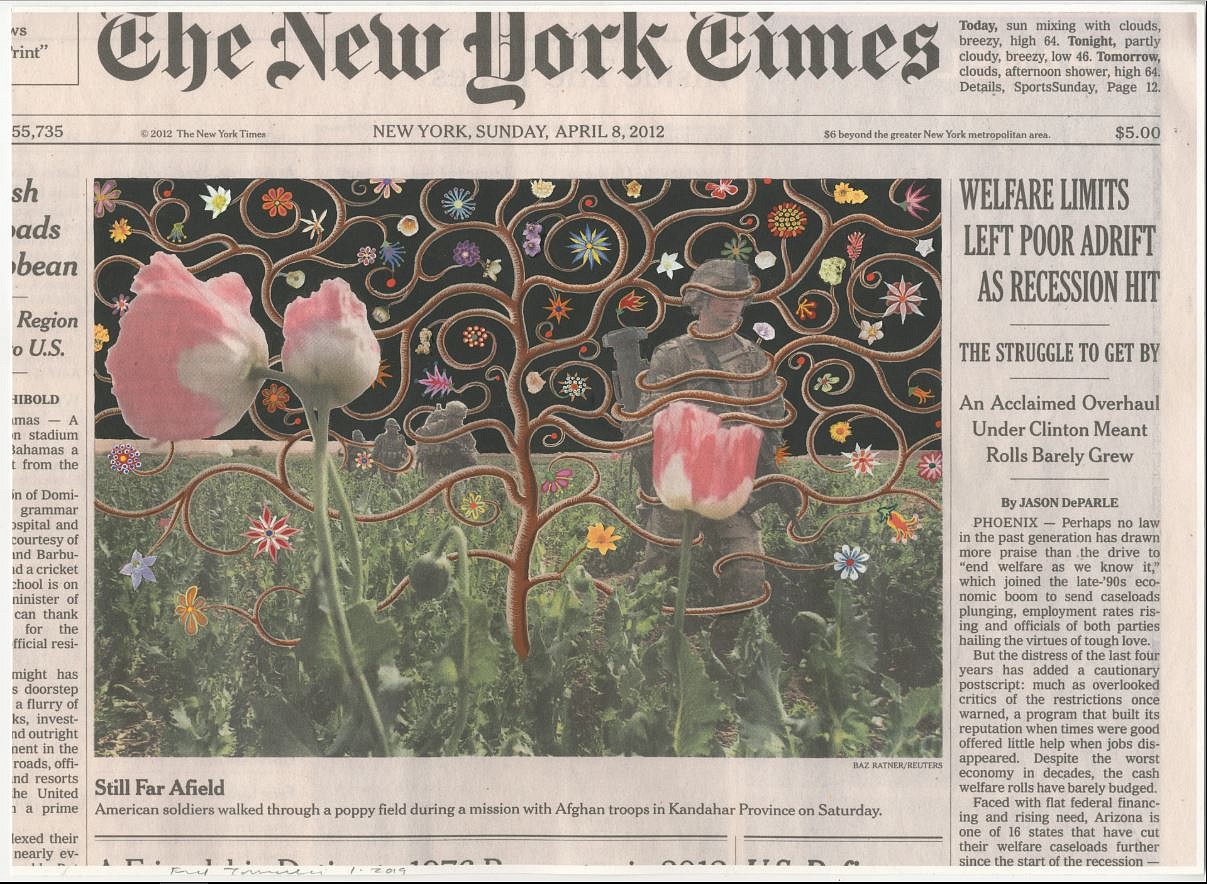 Fred Tomaselli, April 8, 2012
2019, Guache, collage, and archival inkjet print on watercolor paper